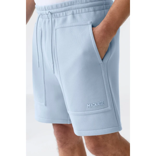 Mackage Elwood-R Double-Face Jersey Shorts in Fog Blue
