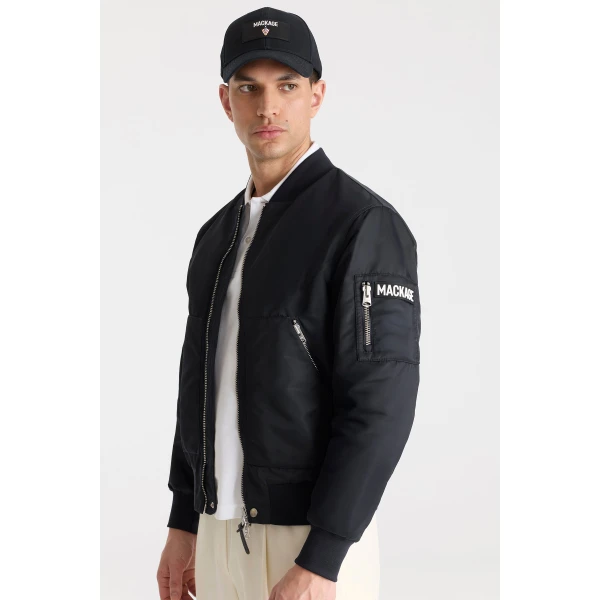 Mackage Emilio-CR Satin Bomber Jacket in Navy