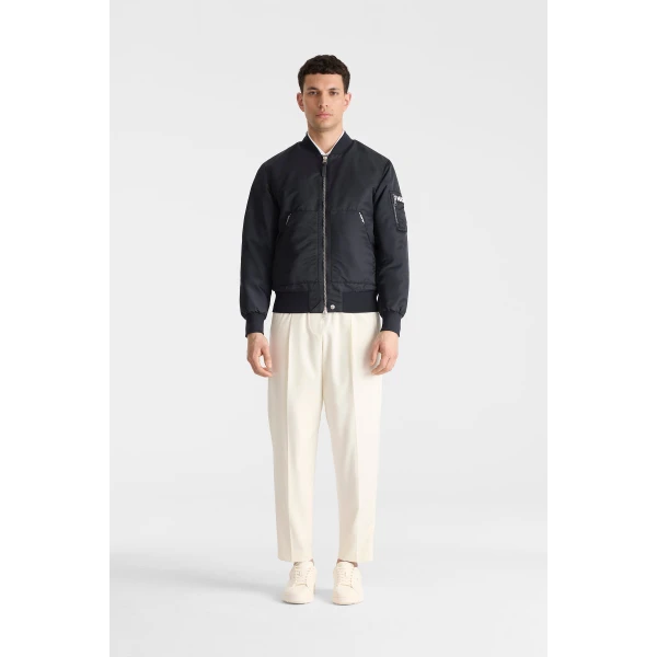 Mackage Emilio-CR Satin Bomber Jacket in Navy