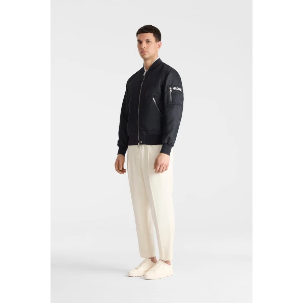 Mackage Emilio-CR Satin Bomber Jacket in Navy