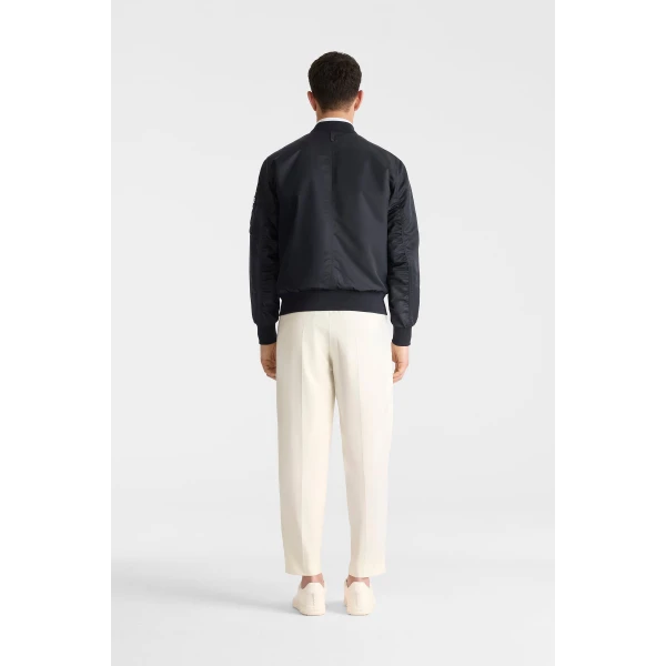 Mackage Emilio-CR Satin Bomber Jacket in Navy