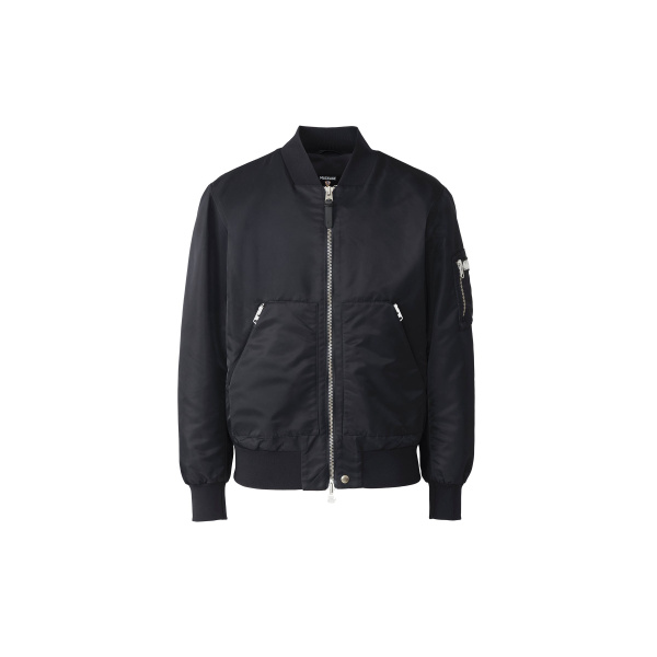 Mackage Emilio-CR Satin Bomber Jacket in Navy
