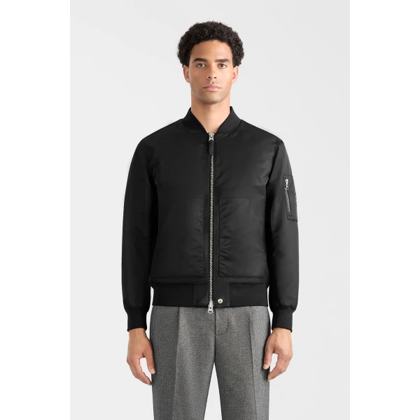 Mackage Emilio Satin Bomber Jacket in Black