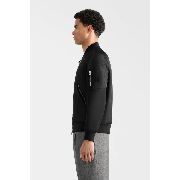 Mackage Emilio Satin Bomber Jacket in Black