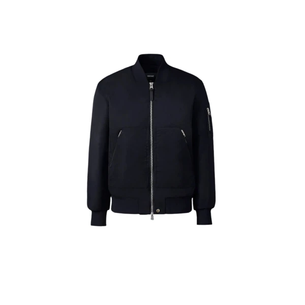 Mackage Emilio Satin Bomber Jacket in Navy