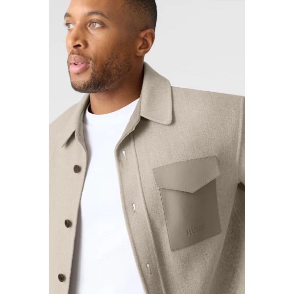 Mackage Emmanuel-HB Double-Face Wool Overshirt in Herringbone in Taupe Mix-Taupe