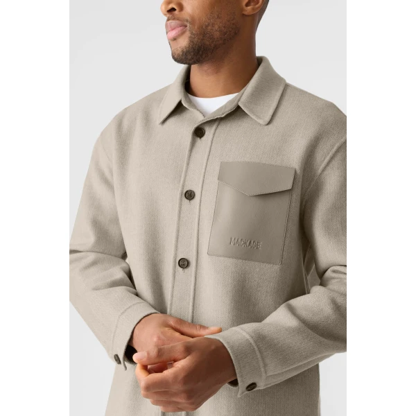 Mackage Emmanuel-HB Double-Face Wool Overshirt in Herringbone in Taupe Mix-Taupe