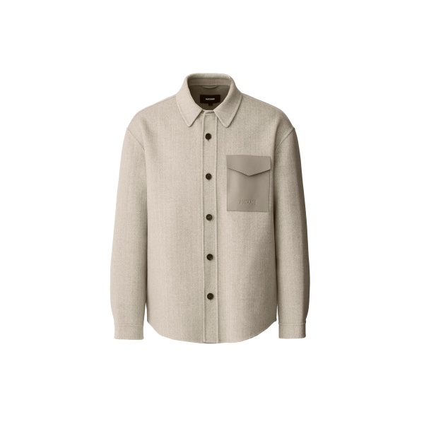 Mackage Emmanuel-HB Double-Face Wool Overshirt in Herringbone in Taupe Mix-Taupe