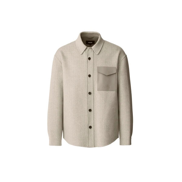 Mackage Emmanuel-HB Double-Face Wool Overshirt in Herringbone in Taupe Mix-Taupe