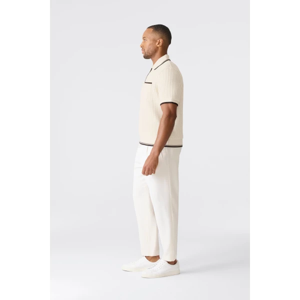 Mackage Estaban Crochet Knit Quarter-Zip Polo Shirt in Cream