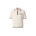 Mackage Estaban Crochet Knit Quarter-Zip Polo Shirt in Cream