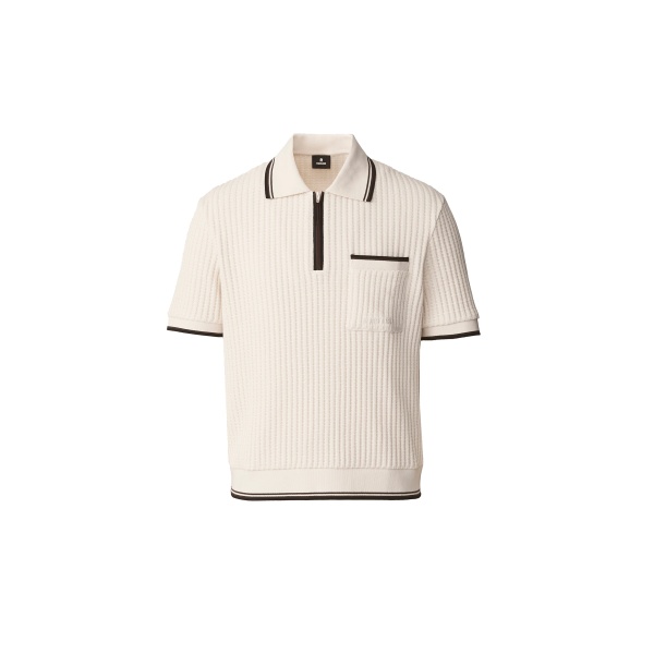 Mackage Estaban Crochet Knit Quarter-Zip Polo Shirt in Cream