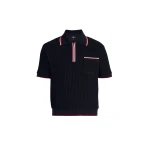 Mackage Estaban Crochet Knit Quarter-Zip Polo Shirt in Navy-Multi