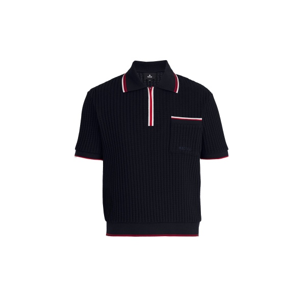 Mackage Estaban Crochet Knit Quarter-Zip Polo Shirt in Navy-Multi