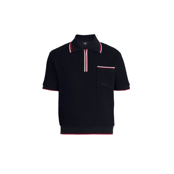 Estaban Crochet Knit Quarter-Zip Polo Shirt in Navy-Multi