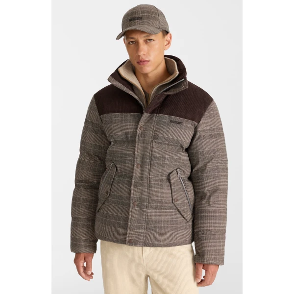 Mackage Everett-GC Glencheck and Corduroy Down Jacket in Taupe