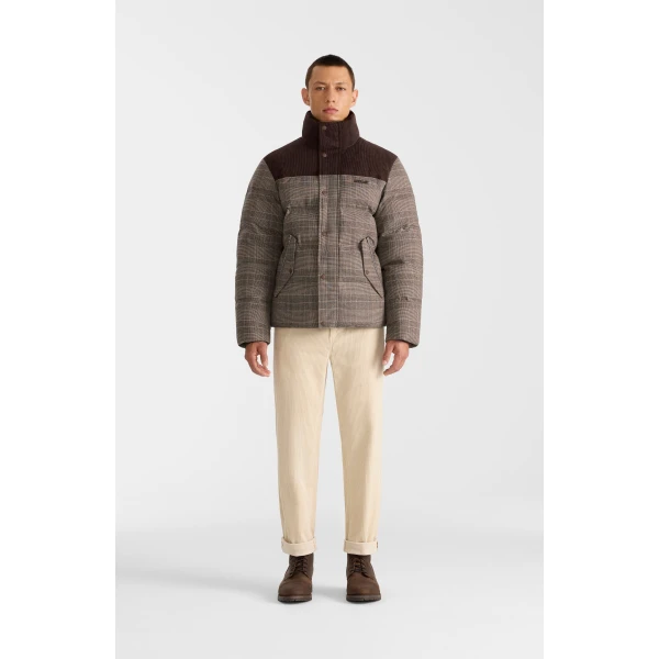 Mackage Everett-GC Glencheck and Corduroy Down Jacket in Taupe