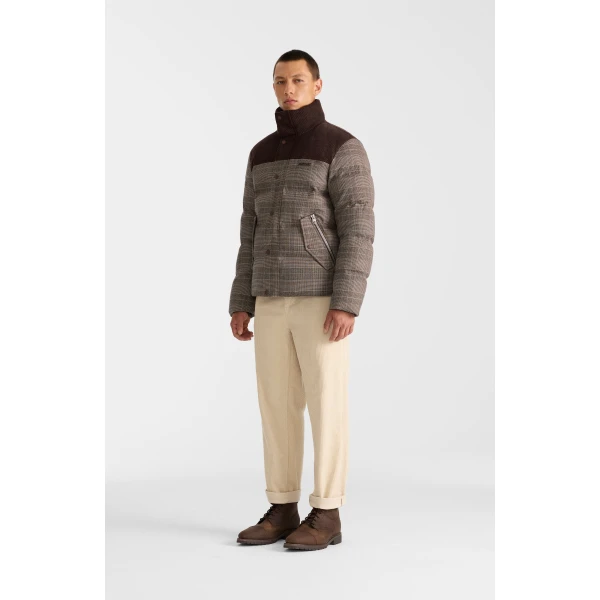 Mackage Everett-GC Glencheck and Corduroy Down Jacket in Taupe