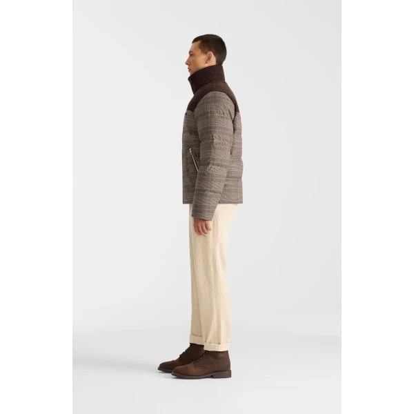 Mackage Everett-GC Glencheck and Corduroy Down Jacket in Taupe