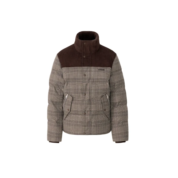 Mackage Everett-GC Glencheck and Corduroy Down Jacket in Taupe