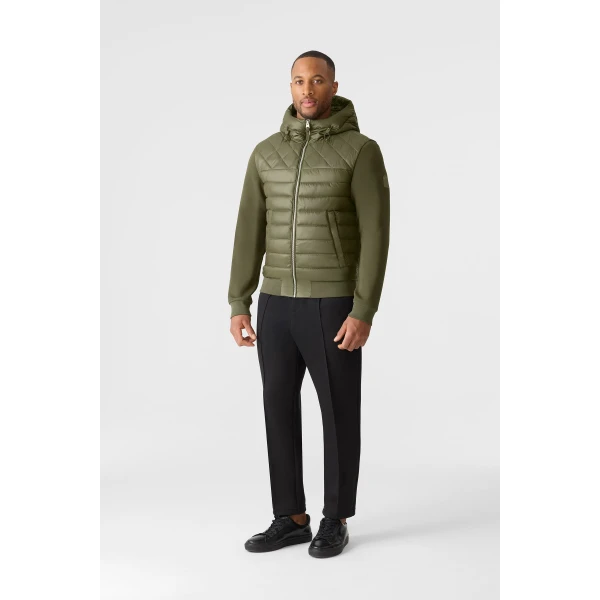 Mackage Fletcher Mixed-Media Down Hooded Jacket in Light Military