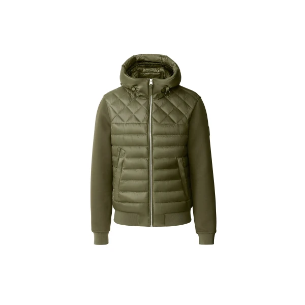 Fletcher Mixed-Media Down Hooded Jacket in Light Military