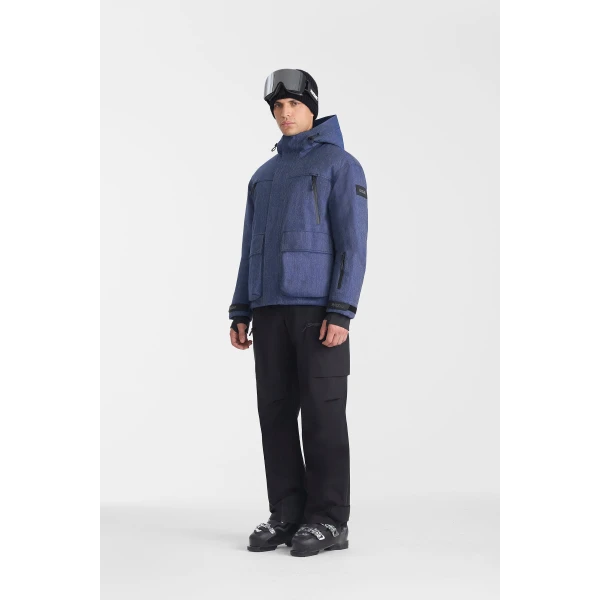 Mackage Frost-DNM Denim Down Ski Jacket in Medium Denim, view 4 | Men Jackets | Coveti
