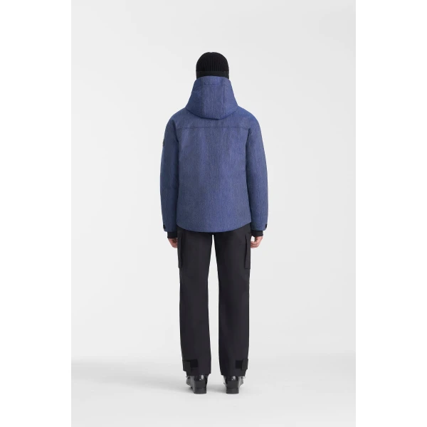 Mackage Frost-DNM Denim Down Ski Jacket in Medium Denim, view 6 | Men Jackets | Coveti