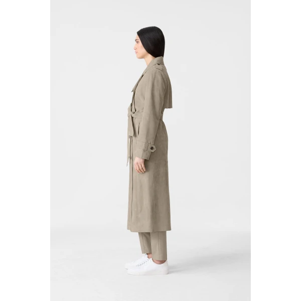 gael-su maxi suede trench coat taupe