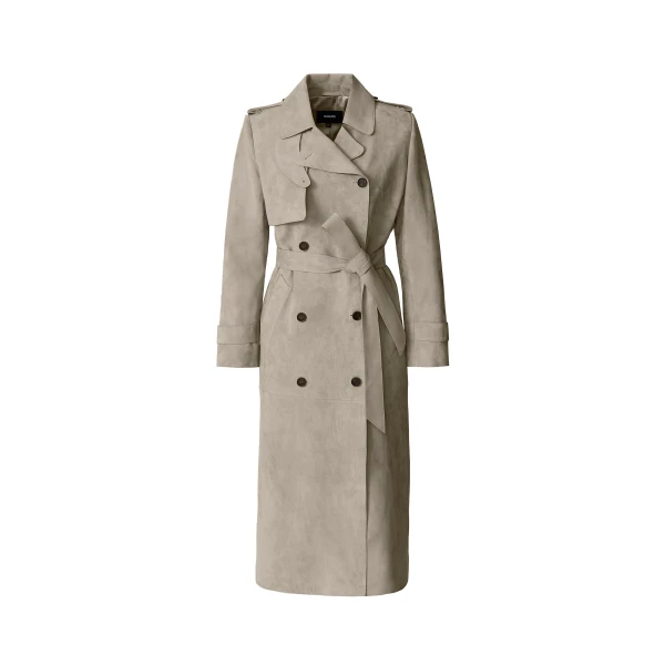 Gael-SU Maxi Suede Trench Coat in Taupe