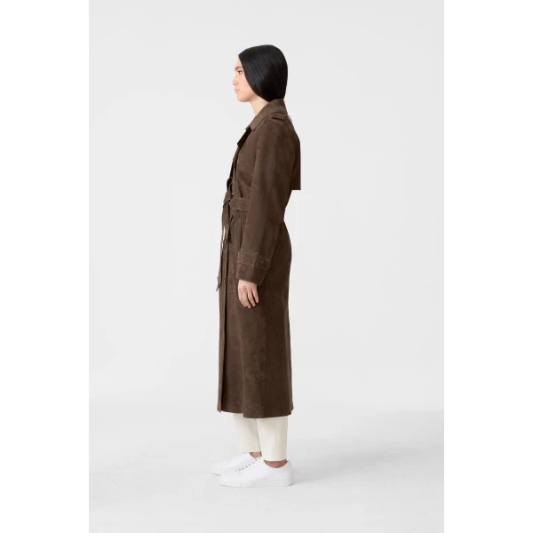 gael-su maxi suede trench coat umber