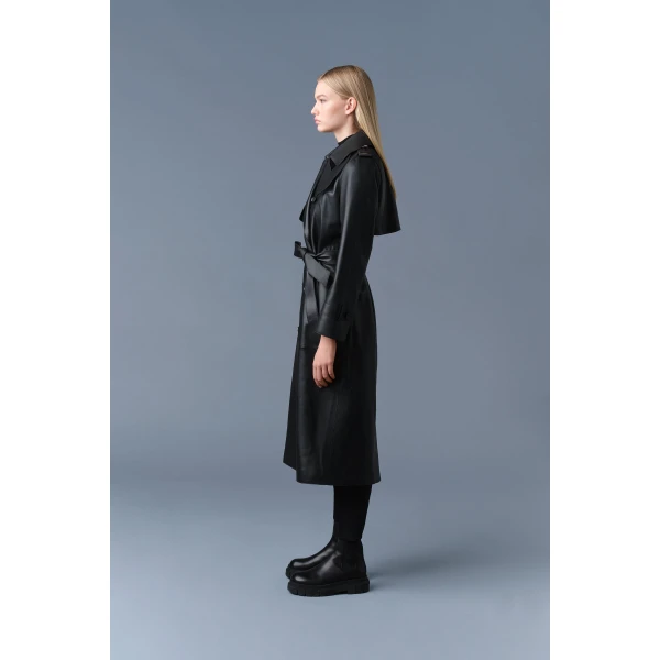 Mackage Gael-V Maxi Leather Trench Coat in Black