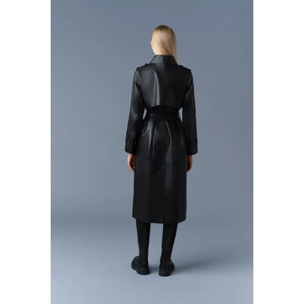 Mackage Gael-V Maxi Leather Trench Coat in Black