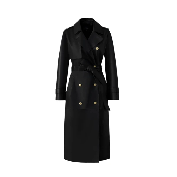 Gael-V Maxi Leather Trench Coat in Black-Gold
