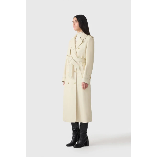Mackage Gael-V Maxi Leather Trench Coat in Cream-Gold