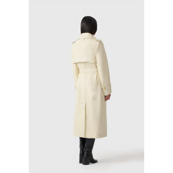 Mackage Gael-V Maxi Leather Trench Coat in Cream-Gold