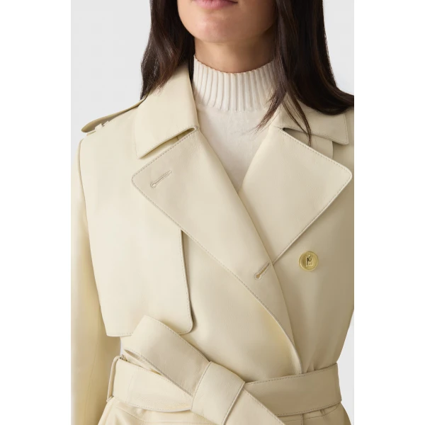 Mackage Gael-V Maxi Leather Trench Coat in Cream-Gold