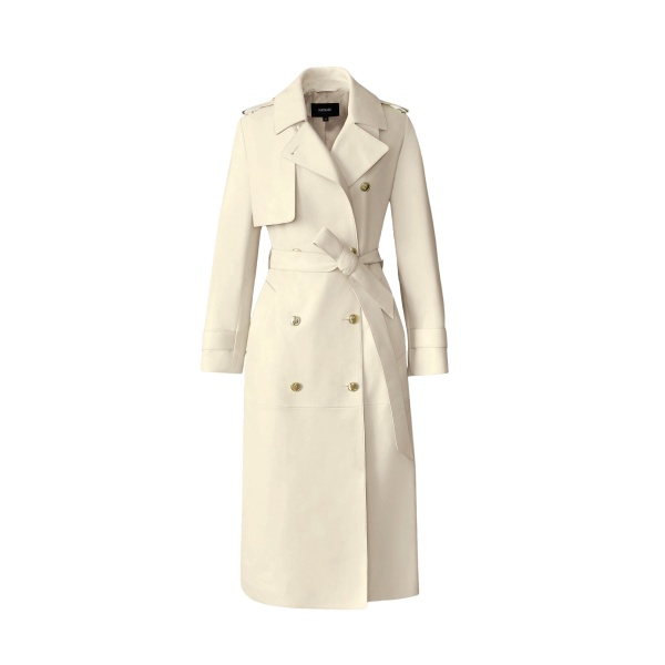 Mackage Gael-V Maxi Leather Trench Coat in Cream-Gold