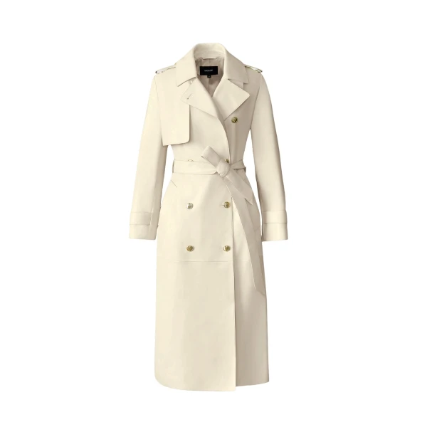 Gael-V Maxi Leather Trench Coat in Cream-Gold