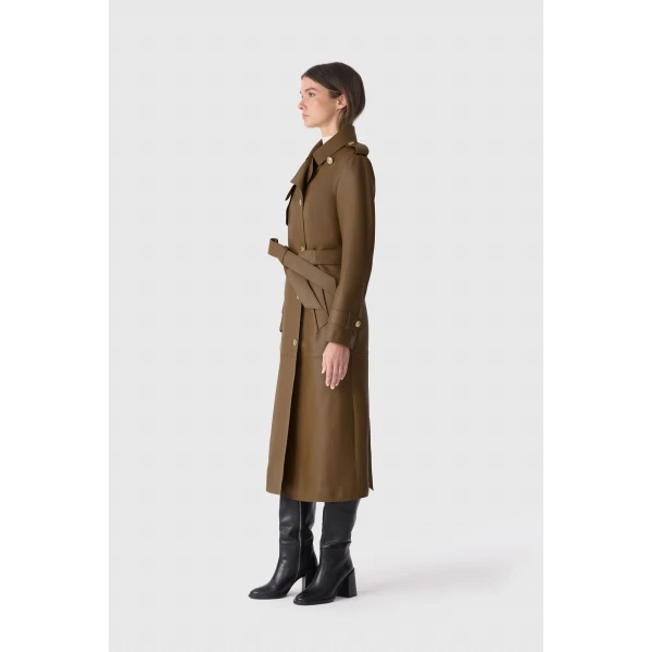 Mackage Gael-V Maxi Leather Trench Coat in Earth Brown