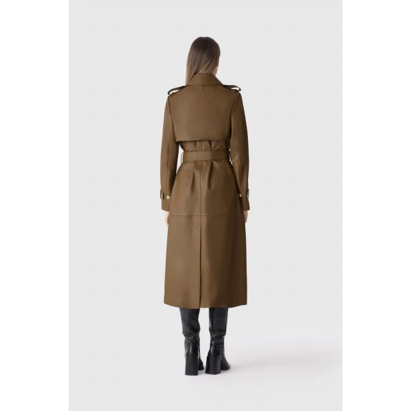Mackage Gael-V Maxi Leather Trench Coat in Earth Brown