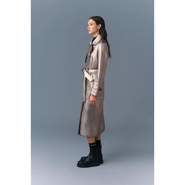 Mackage Gael-V Maxi Leather Trench Coat in Quartz