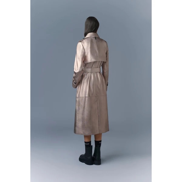 Mackage Gael-V Maxi Leather Trench Coat in Quartz