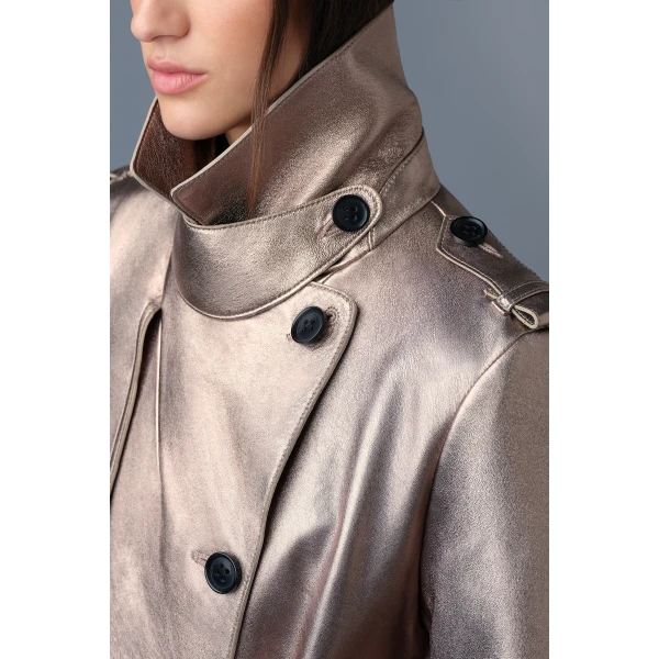 Mackage Gael-V Maxi Leather Trench Coat in Quartz