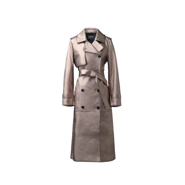 Gael-V Maxi Leather Trench Coat in Quartz
