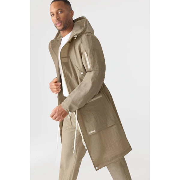 Mackage Gage Long Seam Sealed Ripstop Raincoat in Taupe