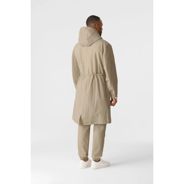 Mackage Gage Long Seam Sealed Ripstop Raincoat in Taupe