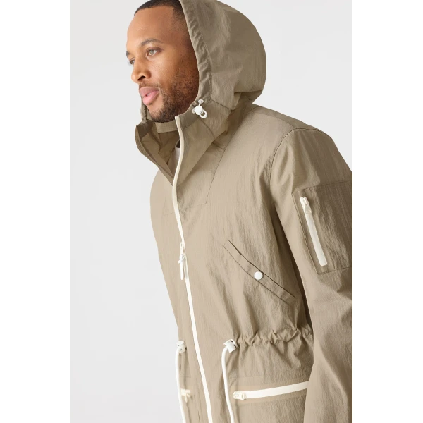 Mackage Gage Long Seam Sealed Ripstop Raincoat in Taupe