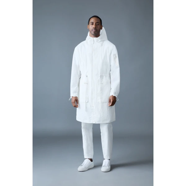 Mackage Gage Long Seam Sealed Ripstop Raincoat in White