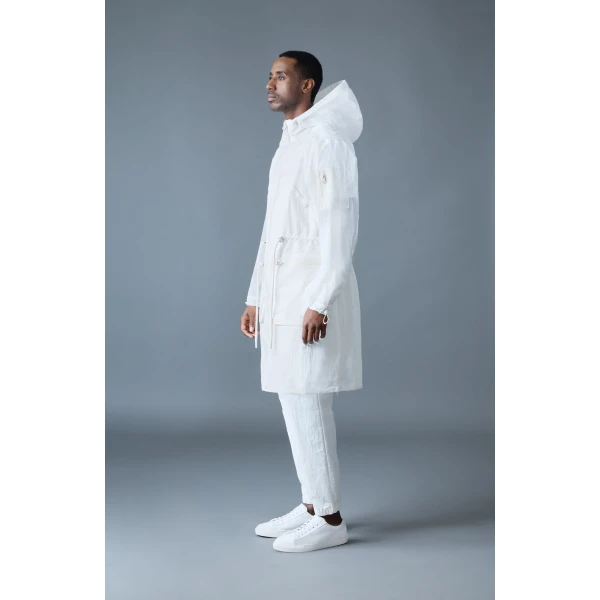 Mackage Gage Long Seam Sealed Ripstop Raincoat in White